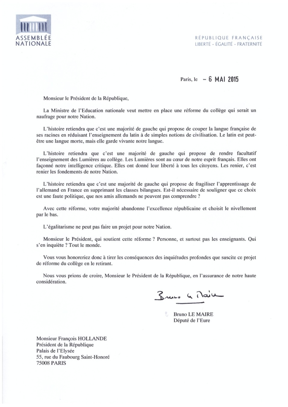 lt ouverte_FH_réforme du collège